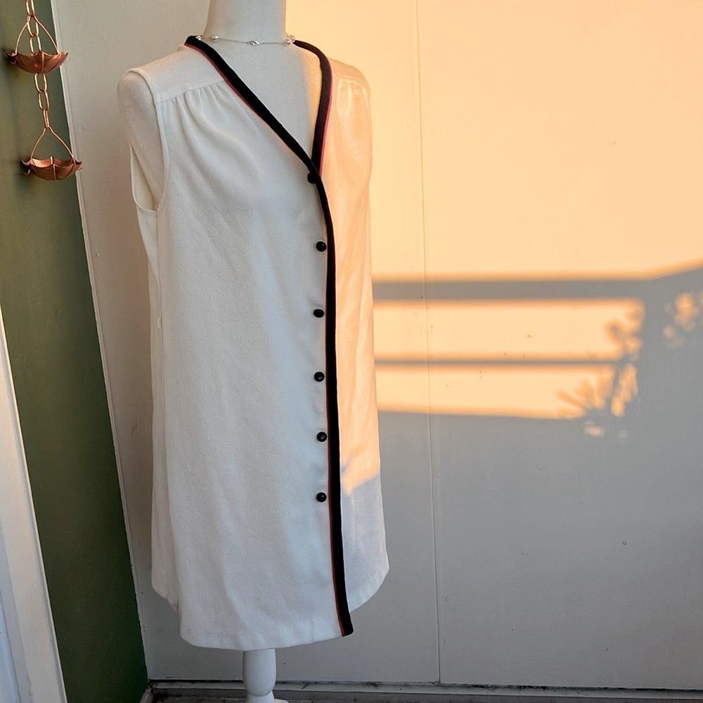 Vintage 70s White Tunic Top with Red and Blue Piping